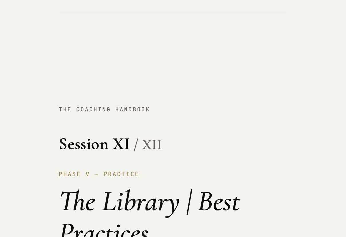 A page from The Coaching Handbook, Session XI
